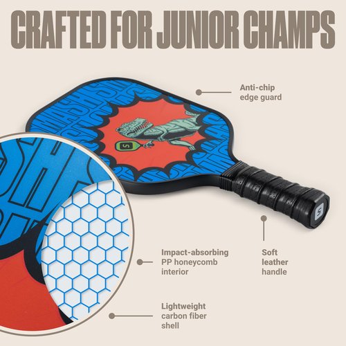 SPORTBIT Kids Pickleball Paddles Set of 2 - Child Size, Lightweight Carbon Fiber Youth Paddles with Bag and Ball for Kids Under 12