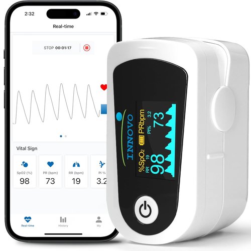 Innovo iP900BP-B Fingertip Pulse Oximeter - Bluetooth Blood Oxygen Monitor with Free App & Plethysmograph