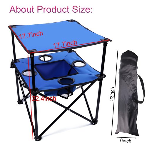 NiuXTool Portable Folding Camping Table with Cup Holders – Lightweight & Compact 2-Tier Outdoor Table with Storage, Ideal for Card Games, Snacks, Picnic, Tailgating & Camping (Blue + Black)