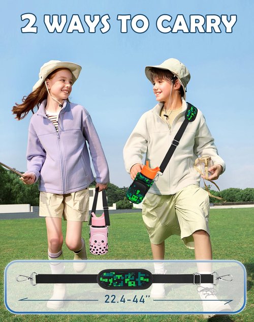 Miss Adola Water Bottle Carrier with Strap - Cute Cartoon Insulated Kids Water Bottle Holder for Boys Girls Green World Neoprene Bottle Bag for 10/12/14/16/18Oz Stainless Glass Bottles Sleeve