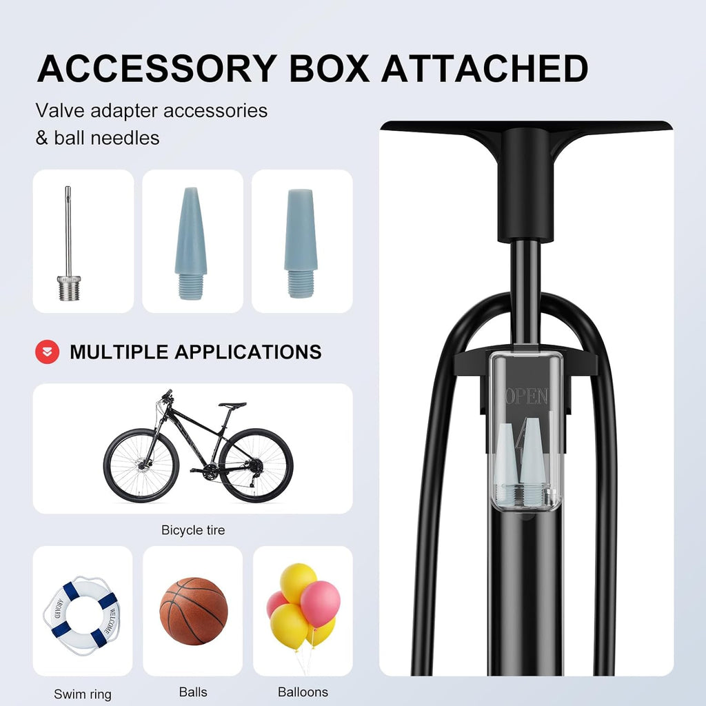 Skiennix Bike Pump - 25” Full Size Bicycle Pump with 160 PSI High Pressure | Presta & Schrader Valve