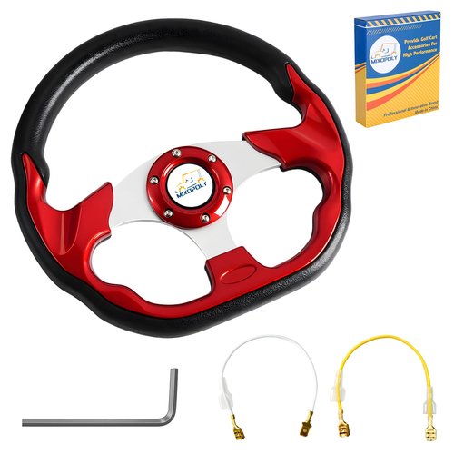 Mixopoly 12.5" Universal Golf Cart Steering Wheel fits Club Car DS/Precedent/Onward/Tempo, Yamaha, and EZGO TXT/RXV Golf Cart, Anti-Slip and Good Grip (D-Shape, Red)