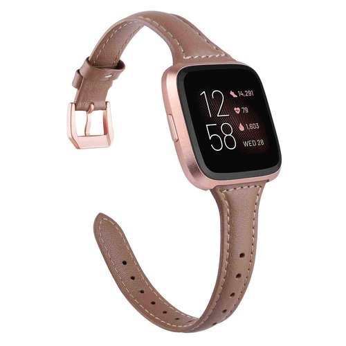 TOYOUTHS Leather Strap Compatible with Fitbit Versa 2/Versa Bands Women Men Slim Genuine Leather Wristbands Replacement for Versa Lite/Versa 2 Special Edition Accessorie Pink (Gray+Rose Gold Buckle)