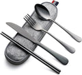 DEVICO Portable Camping Utensils Set - Stainless Steel Reusable Cutlery with Case | 5-Piece Set in Black