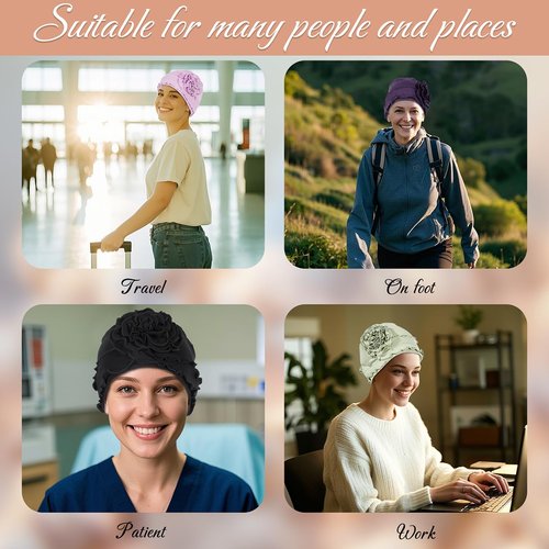 JarseHera 4PCS Cotton Chemo Headwear for Women Soft Cancer Caps Beanie for Hair Loss