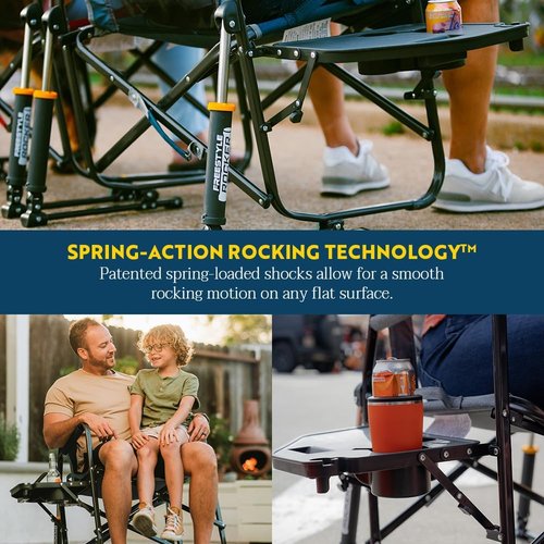 GCI Outdoor Freestyle Rocker Camping Chair - Portable Folding Design with Side Table & Comfortable Backrest - Heathered Indigo