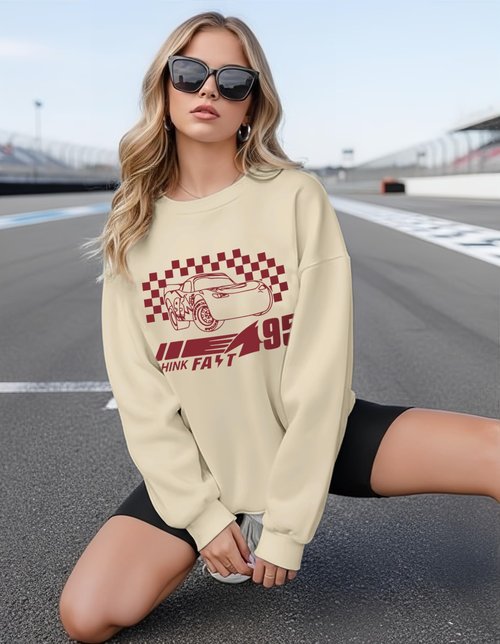 YHHR Car sweatshirt Magical King Dom Car Racer Long Sleeve Shirt Trendy Cars Graphic Pullover Autumn Vacation Trip Tops Apricot