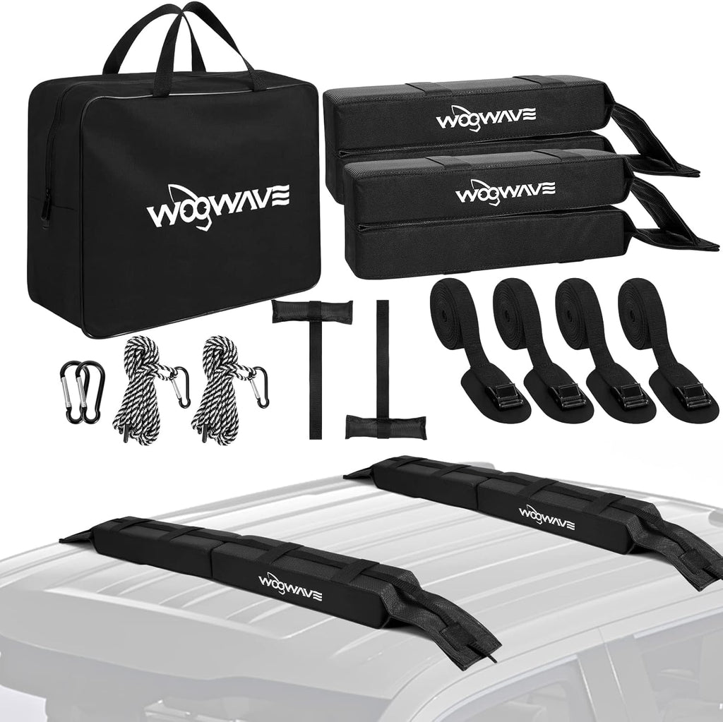 WOOWAVE Folding Kayak Carrier - Soft Roof Rack Pads with 4 Tie Down Straps & Storage Bag | Universal Fit for Canoe, Surfboard, Paddleboard, SUP
