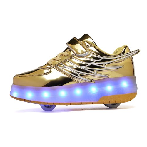 HOVERKICKES LED Roller Skate Shoes for Kids Boys Girls Light Up Roller Sneakers with Detachable Wheels Rechargeable Flashing Wheeled Shoes Gold