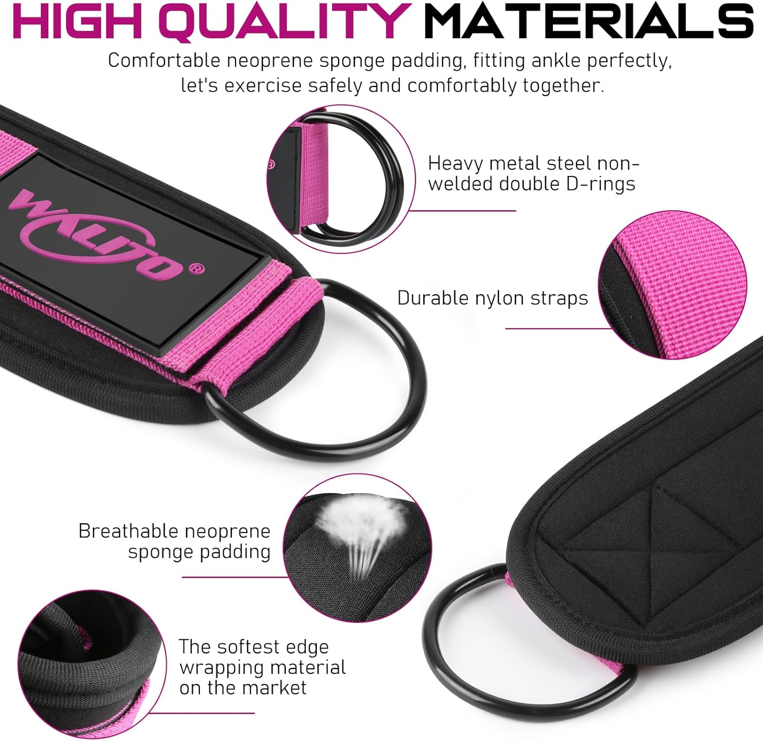 WALITO Gym Ankle Straps - Adjustable Cable Machine Accessories for Glute Kickbacks & Leg Workouts