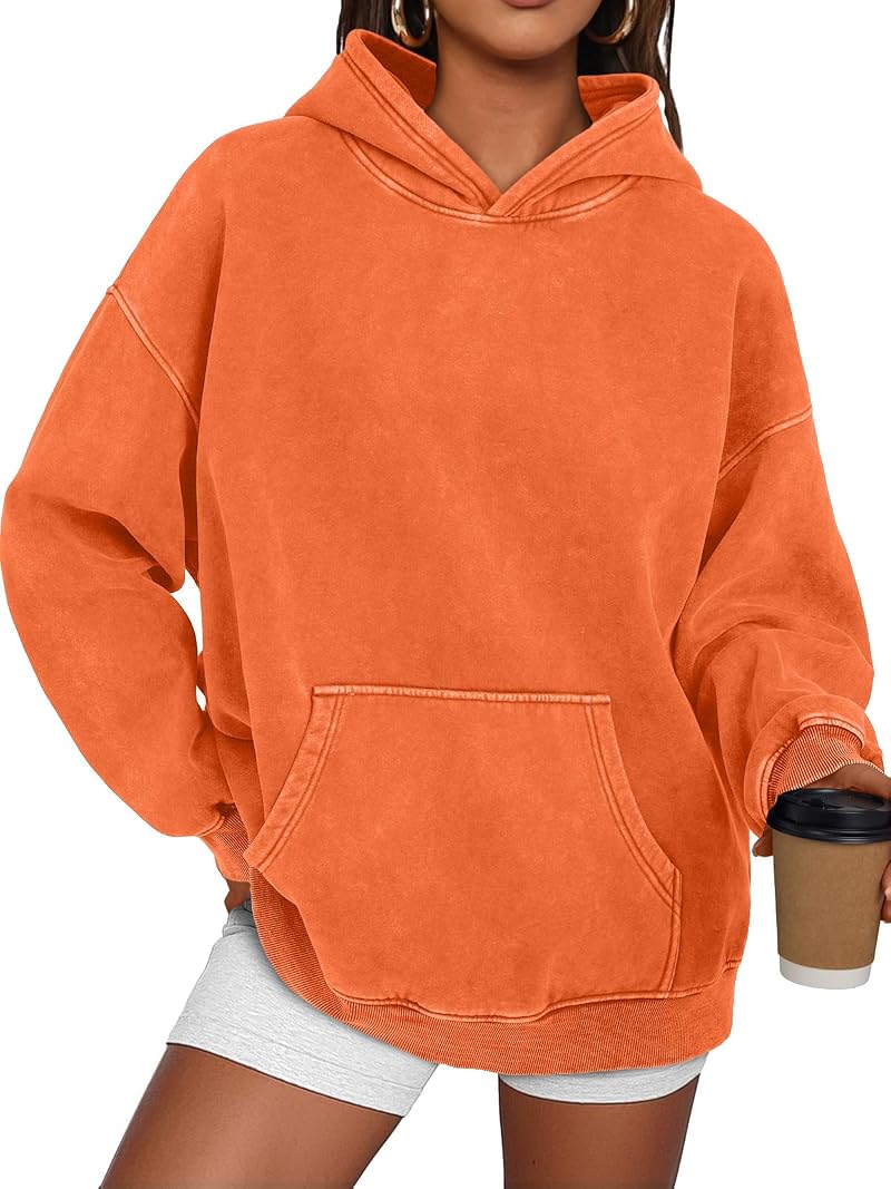 Orange Large Trendy Queen Oversized Acid Wash Hoodie Sweatshirt for Women