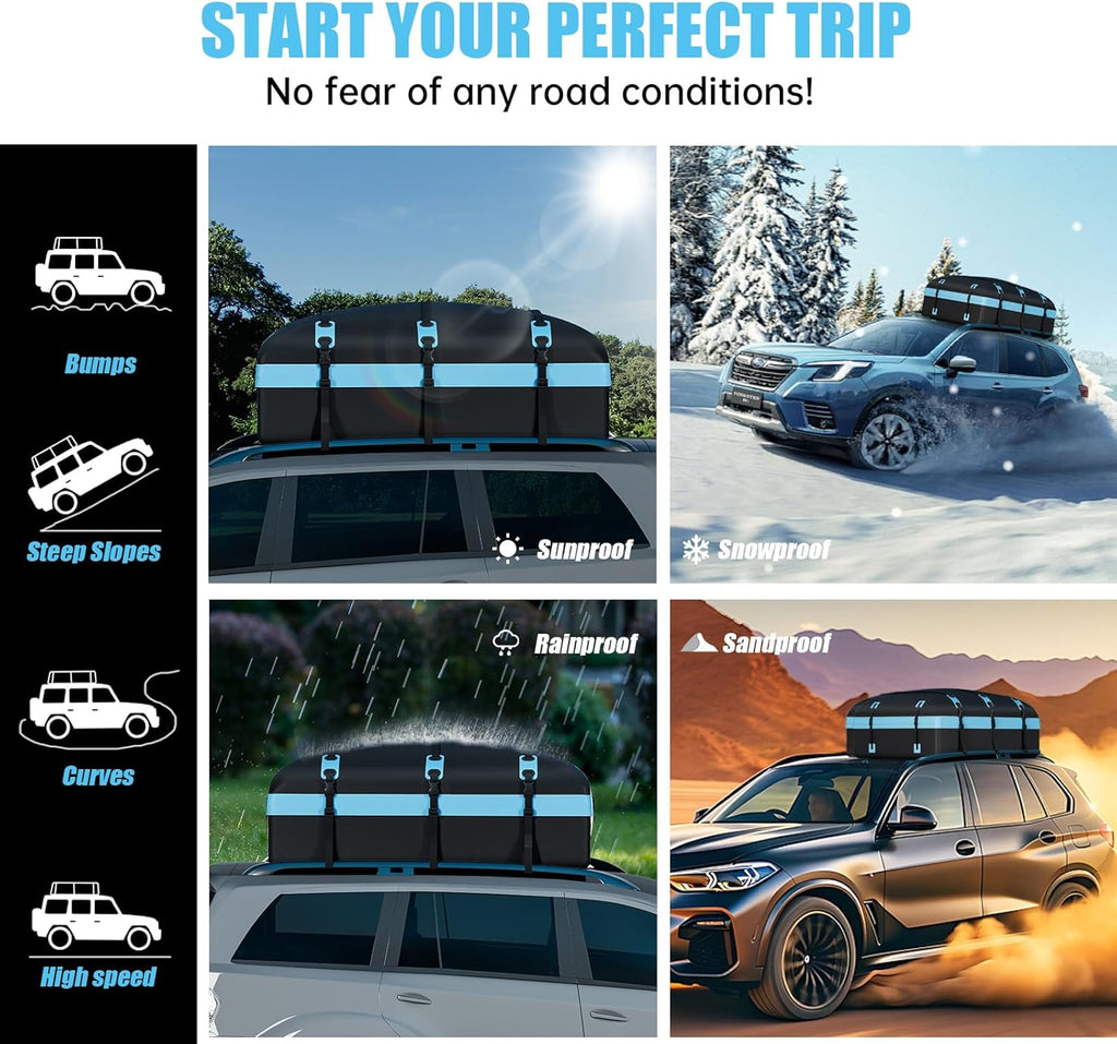 Skiennix Rooftop Cargo Carrier Bag - 30 Cubic Feet Waterproof Soft-Shell Design | Includes Anti-Slip Mat & Straps (Blue)