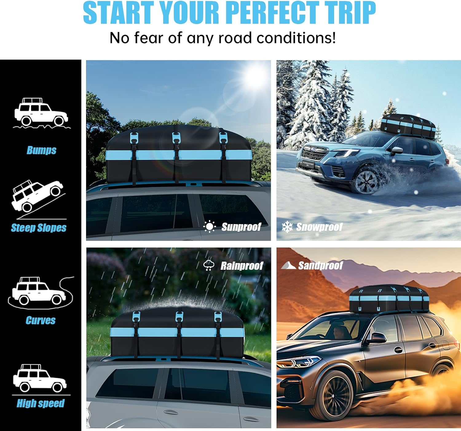 Skiennix Rooftop Cargo Carrier Bag - 30 Cubic Feet Waterproof Soft-Shell Design | Includes Anti-Slip Mat & Straps (Blue)