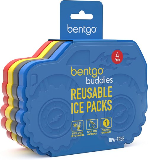 Bentgo Buddies Reusable Ice Packs - Slim Design for Lunch Boxes & Coolers - Multicolored 4-Pack (Truck)