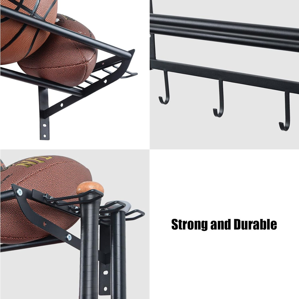 XCSOURCE Garage Sports Equipment Storage Rack - 3 Shelves & 4 Hooks for Organizing Balls & Gear