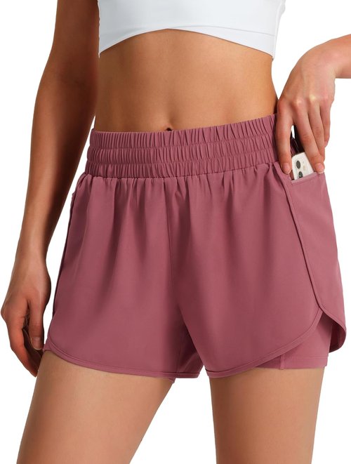 Ksmien Women's Running Shorts - Quick Dry Lightweight Athletic Workout Shorts with Liner & Phone Pockets