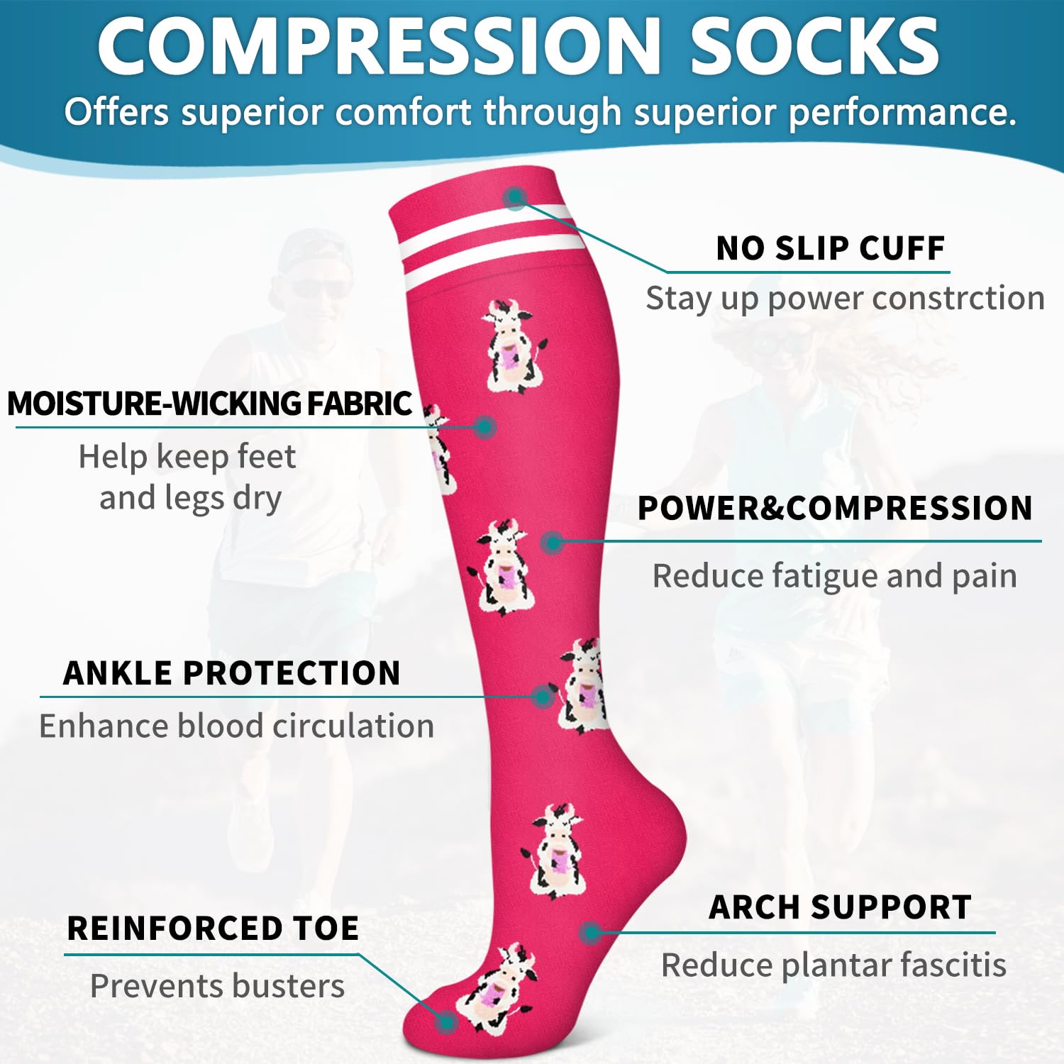 6 Pack Copper Compression Socks for Women and Men Circulation-Best Support for Medical,Running,Nursing,Athletic