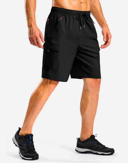 Pudolla Men's Hiking Cargo Shorts with 5 Pockets Lightweight 9" Outdoor Work Casual Shorts for Men Travel Fishing (Black XXL)