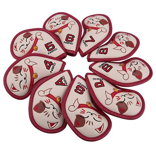 9pcs/Set Kitty Cat Design Golf Club Iron Head Covers 4-9,P,S,A Fit Right Hand Irons