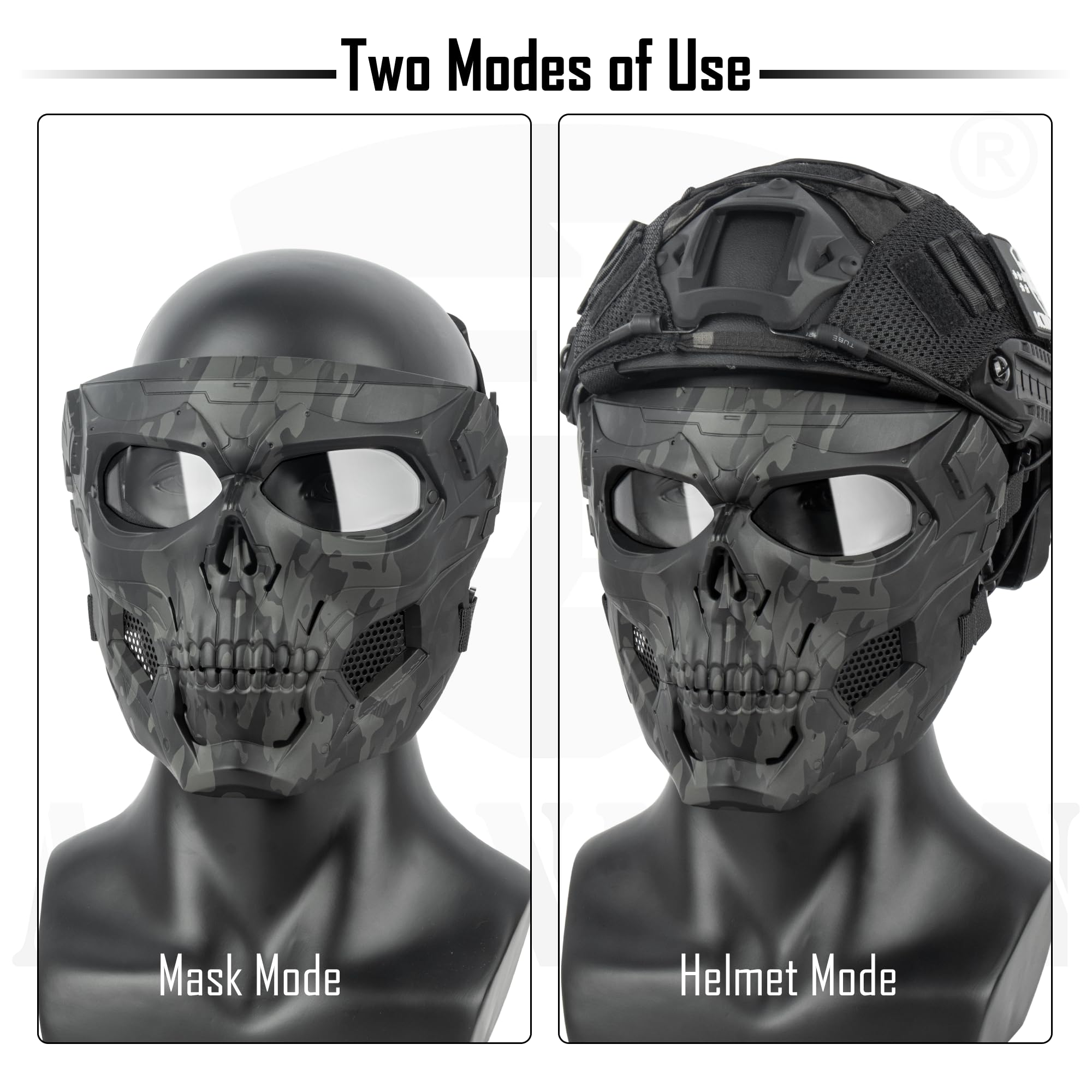 ACTIONUNION Airsoft Mask Full Face Skull Balaclava Face Mask Men Skeleton Mask Tactical Protective Paintball Mask Halloween Cosplay Costume