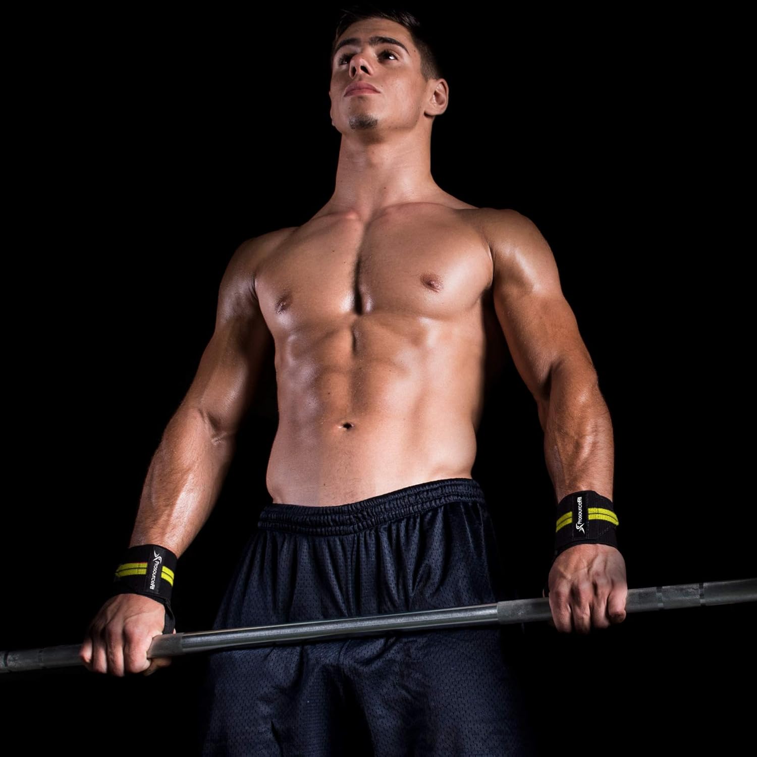 ProsourceFit Barbell Weight Lifting Wrist Wraps - Supportive Thumb Loop, Yellow Color