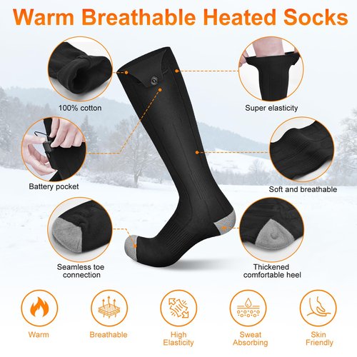 Heated Socks, 6000mAh Rechargeable Electric Socks for Men Women with APP Control, Washable Winter Warm Thermal Socks with 4 Heating Levels for Ski Hunting Cycling Camping Hiking Motorcycle Black