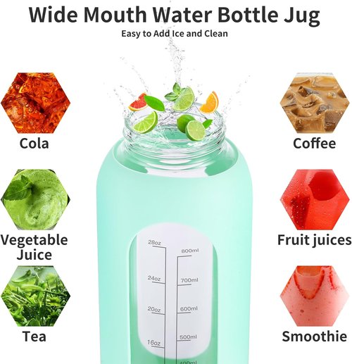 EALGRO 64 oz Glass Water Bottle - Motivational Half Gallon Jug with Straw & Handle | Sage Color
