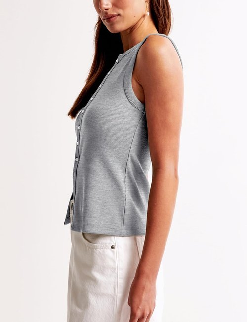 Cioatin Women's Ribbed Button Down Tank Top - Sleeveless Slim Fit Crop Vest for Y2K Style