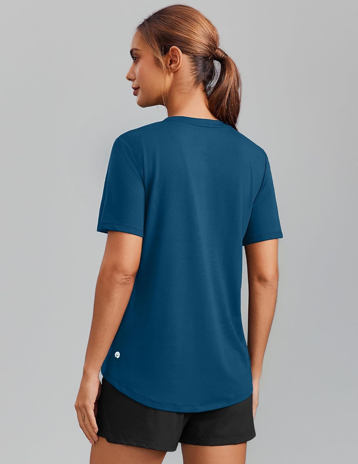 PINSPARK Soft Workout Tops for Women - Short Sleeve V-Neck with Moisture Wicking & UPF 50+ Sun Protection | Quick Dry Gym Shirts