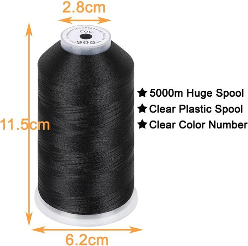 Brothread - 5000M Polyester Embroidery Machine Thread | 40WT - Ideal for Commercial & Home Use - Black