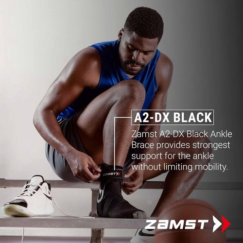 Zamst A2-DX Black Ankle Brace for Sports - Breathable Sports Ankle Support for Men and Women with Guard Stabilizers for High-Grade Ankle Sprain - Left, Medium