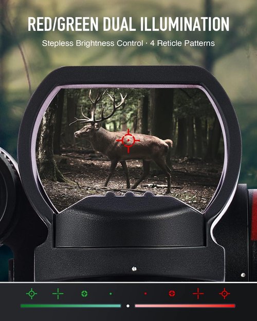 Hiram Holographic Reflex Scope Sight - 1x22x33 with 4 Reticles & Laser in Red/Green Dot