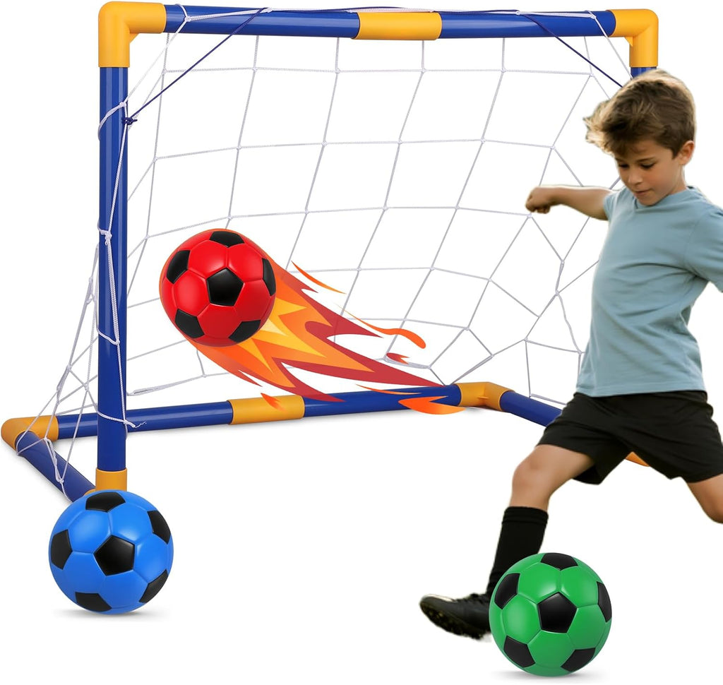 Soccer Goal Set - Portable Mini Soccer Net with 3 Balls for Kids | 23" W x 18" H x 12" D