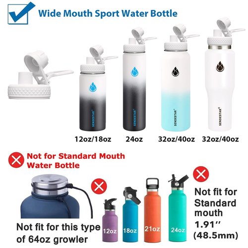 SENDESTAR Spout Lid for Hydroflask Wide Mouth Water Bottle Fits 18 oz 20 oz 32 oz 40 oz 73 oz,Chug Cap Flexible Handle Compatible, Takeya, Simple Modern, Wide Mouth Water Bottle