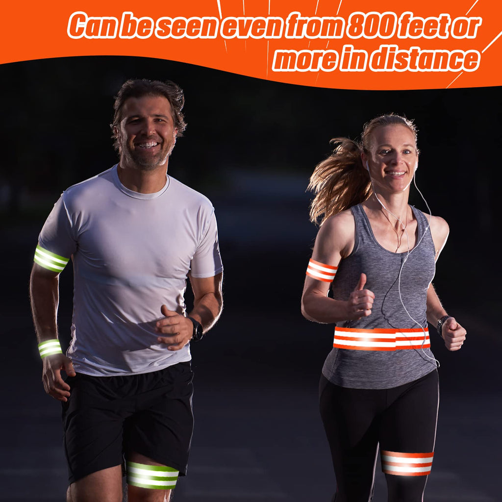 Yilloog 100 Pcs Reflective Arm Bands for Night Walking Reflector Bands Wrist Arm Ankle Leg High Visibility Reflective Gear Safety Reflector Tape Straps for Cycling and Running(Green, Orange)
