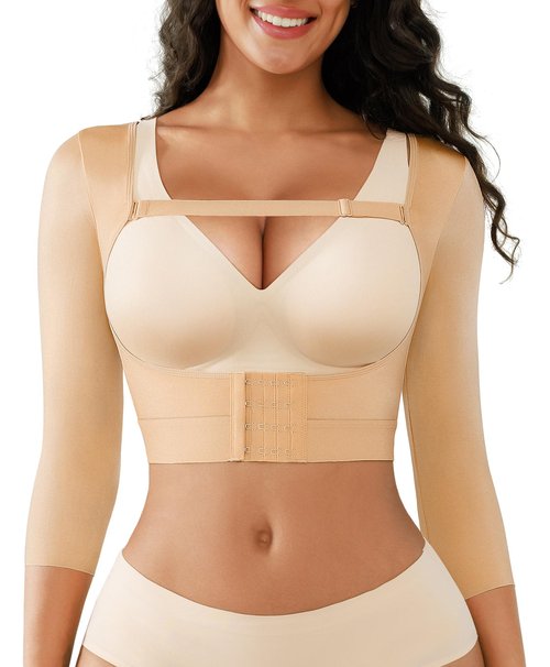 Lover-Beauty Arm Shaper for Women Post Surgery Arm Lipo Compression Sleeves Front Closure Posture Corrector Skin Small