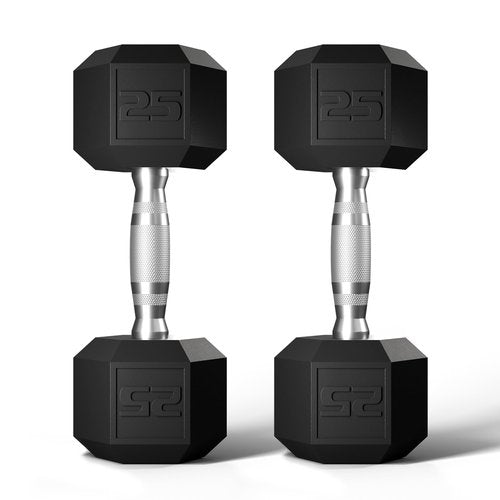 GRETERST Hex Dumbbells Set Rubber Coated Hand Weights Exercise & Fitness for Home Gym Workouts Weight Strength Training, Set of 2, Black, 25LB