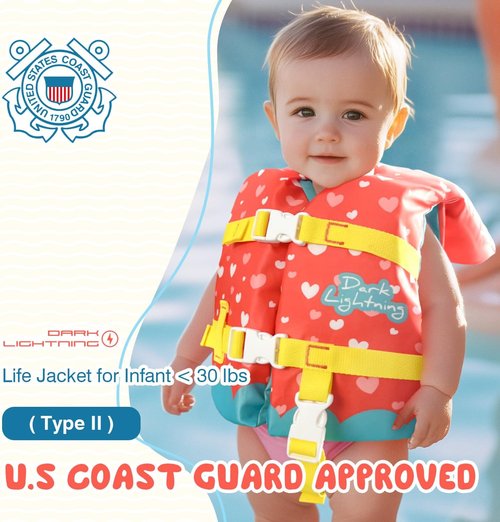 Dark Lightning Infant Life Jacket - USCG Approved Swim Vest for Babies 0-30 lbs | Perfect for Pool & Beach Fun
