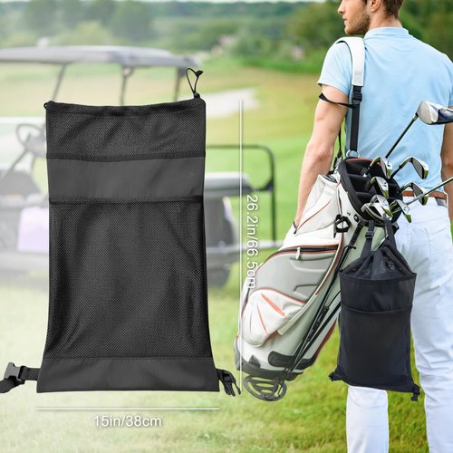 Golf Push Cart Accessories - Golf Storage Bag and Organizer for Universal Cart with Drawstring Closure, 3 Adjustable Buckles & Inner Mesh Pocket for Golf Balls, Oxford Cloth & Mesh Construction