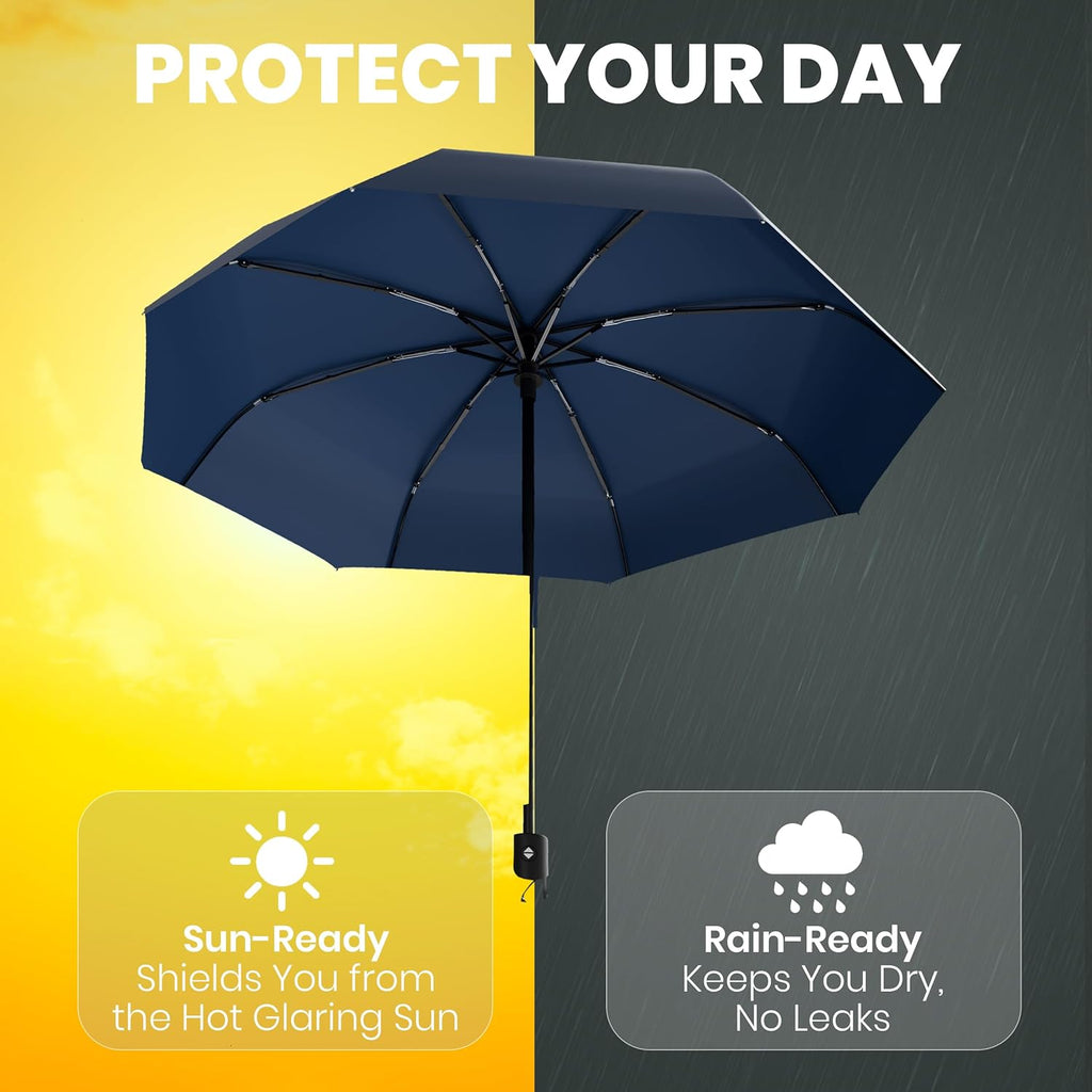 Rain-Mate Compact Windproof Umbrella - Auto Open/Close, Lightweight & Portable for Travel - Durable Fiberglass Design