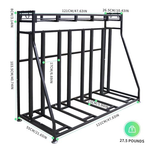 4 Bike Stand Rack with Storage – Bike Rack Floor Stand- Garage Organizer - 2024 Upgrade Tube Diameter 19mm with 8 Sponge Columns - Indoor Bike Storage for Parking Road, Mountain, Hybrid or Kids Bikes