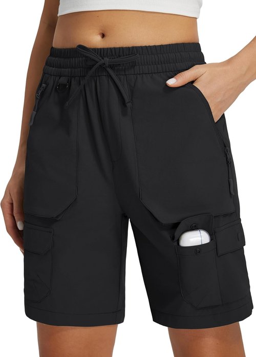 Libin Women's Hiking Shorts - Quick Dry Cargo Bermuda with Zipper Pockets | Water Resistant, UPF 50+