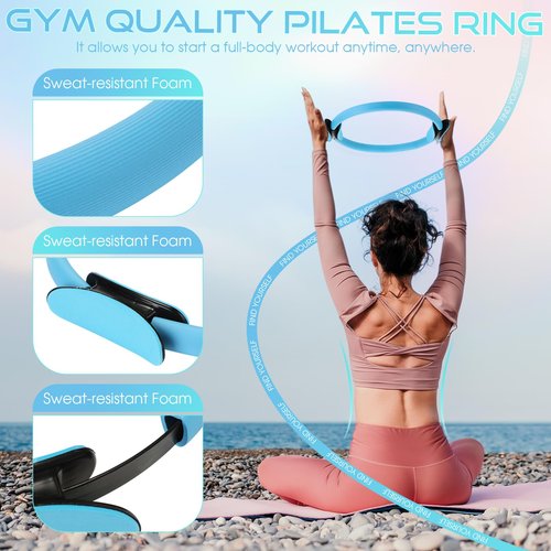 Silipull Home Pilates Essentials Kit for Women Pilates Equipment Set with Yoga Ball Resistance Band, Circle, Yoga Ring Circle Set for Beginners Home Workouts Legs Arms and Thighs(Blue)