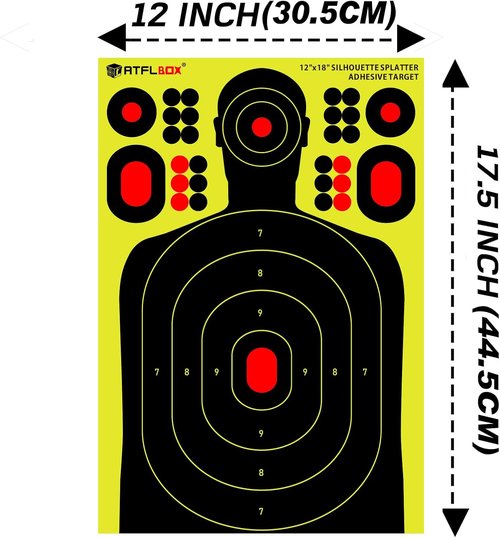 Atflbox Silhouette Splatter Targets - 12x18 Inch Adhesive Stickers in Bright Fluorescent Yellow for Easy Visibility