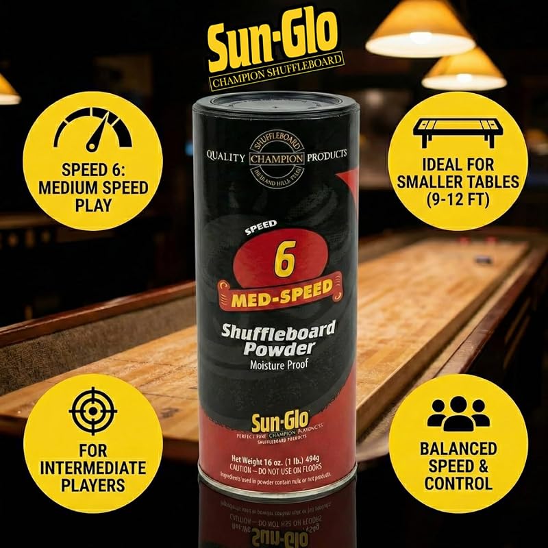 Shuffleboard Powder #6 (Medium Speed) – 16 oz X2 for Small Tables 9–12 ft, Beginner-Friendly