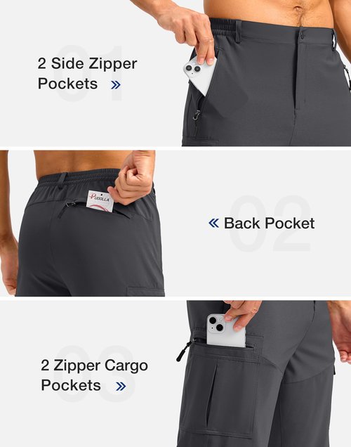 Pudolla Men's Hiking Shorts 11" Lightweight Cargo Work Shorts for Men Summer Travel Golf Casual Outdoor with 5 Pockets(Deep Grey Large)