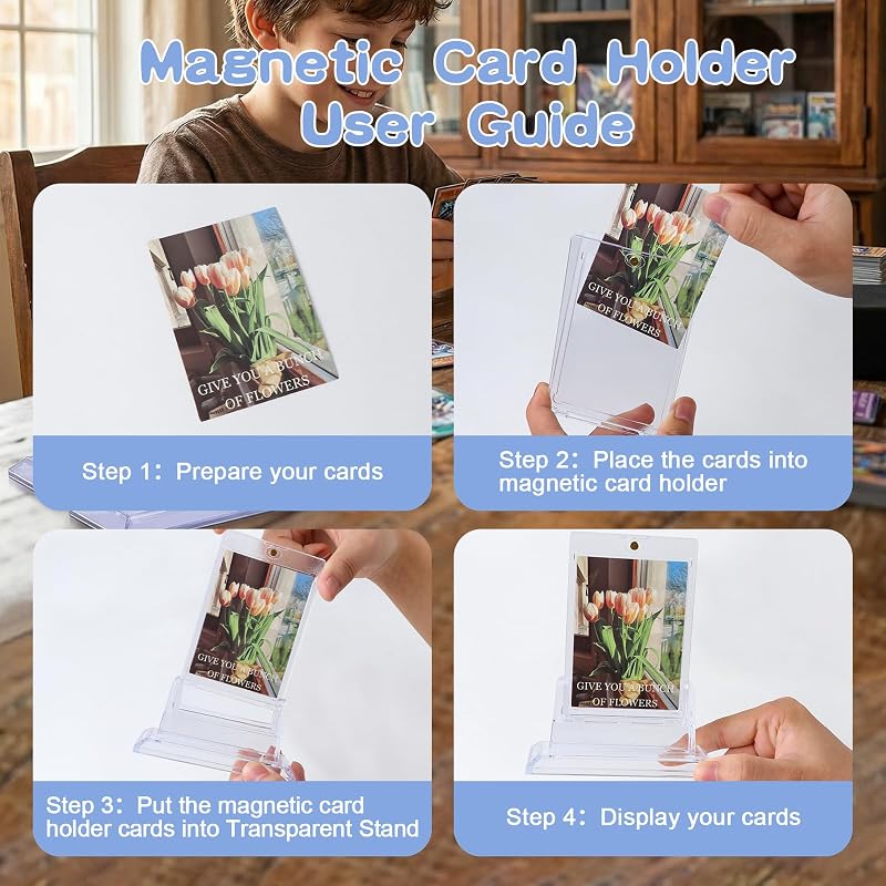 5ct Magnetic Trading Card Holder with 5 Card Stand - 35pt Acrylic Display Case, UV & Magnetic Seal Protection - MTG, Baseball & Sports Cards (Variation: 5 Card Holder + 5 Stand)