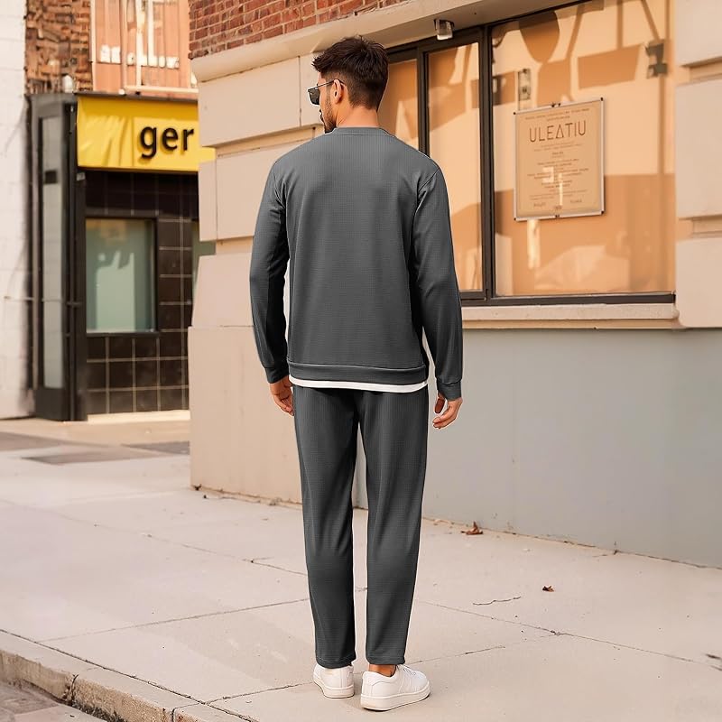 Men's Tracksuit 2-Piece Set Long Sleeve Sweatshirt & Jogging Pants with Pockets - Dark Grey, XL