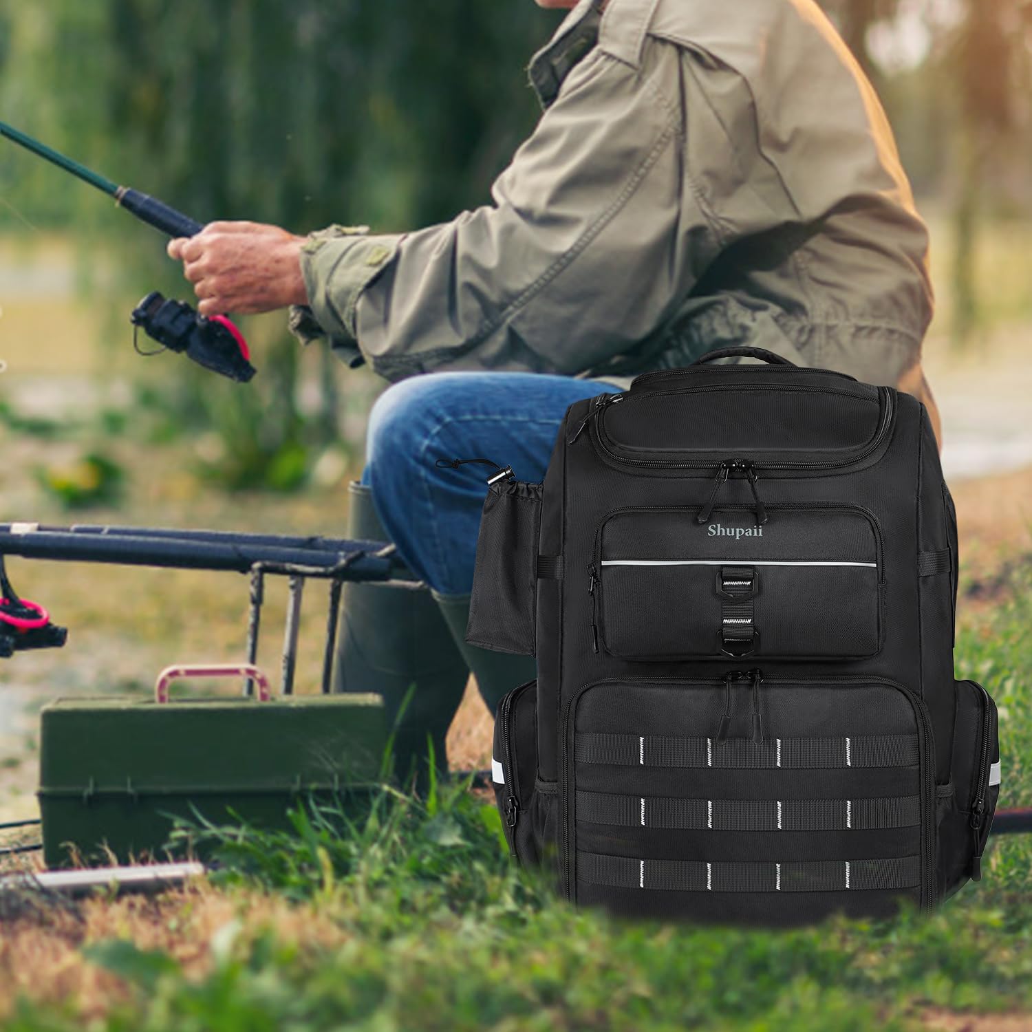 Skiennix Large Fishing Backpack - Waterproof 45L Tackle Bag with Rod Holders | Perfect Fishing Gear Gift for Men