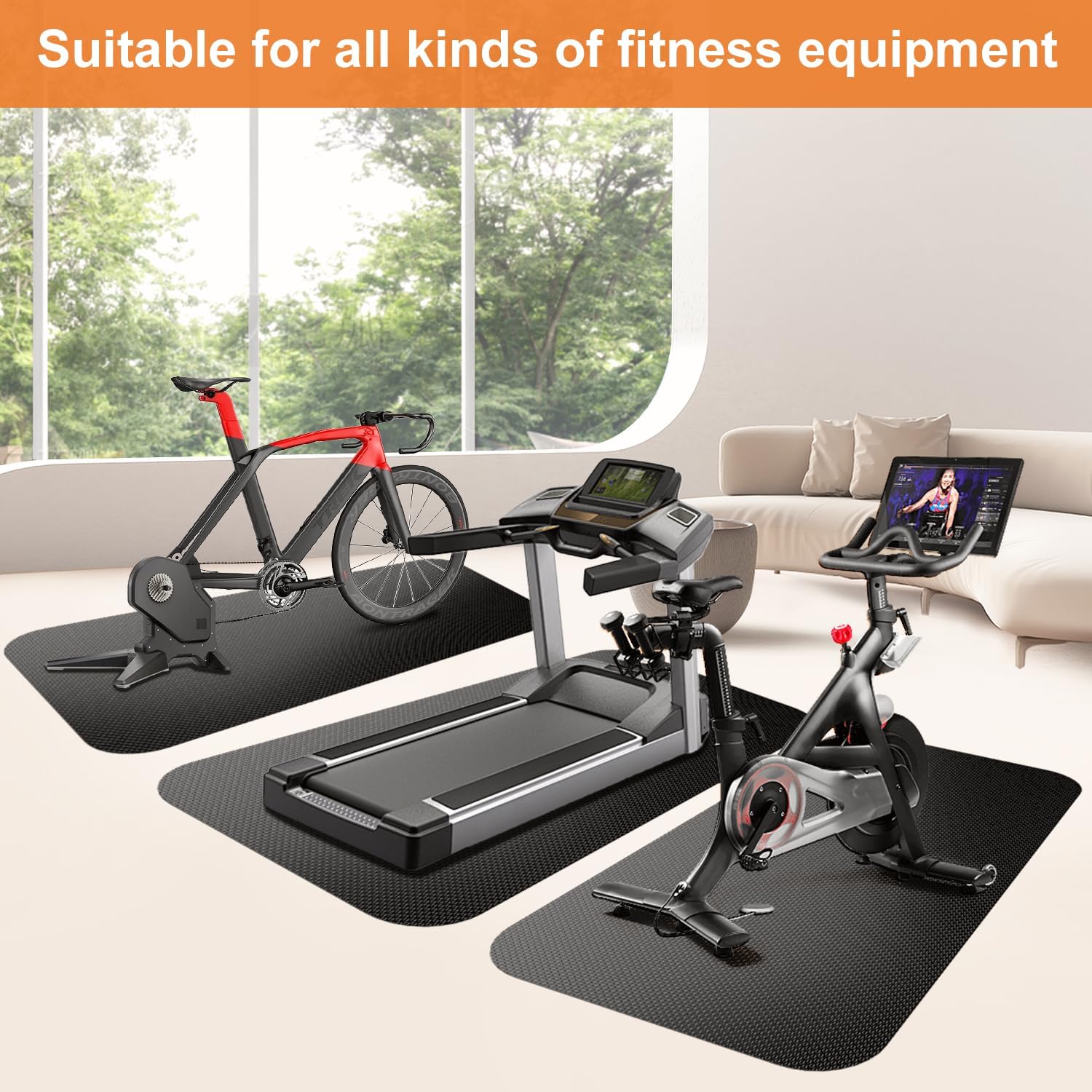 Rowing Machine Mat - 96" x 30" with Storage Bag & Sports Towel | Ideal for Carpet & Hardwood Floors